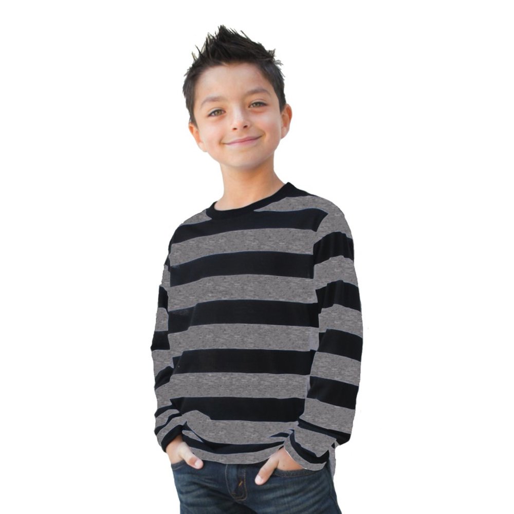 USA Made Child Black/Gray Stripe Long Sleeve Shirt